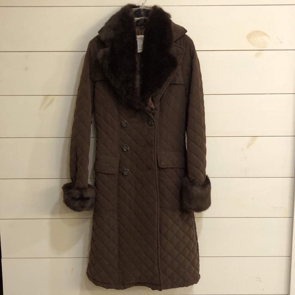 Y Apparel Quilted Coat with removal faux fur trim.  Size Medium